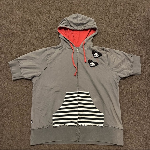 Vintage Y2K Skelanimals Goth Zip Up Short Sleeve Hoodie - Picture 4 of 7